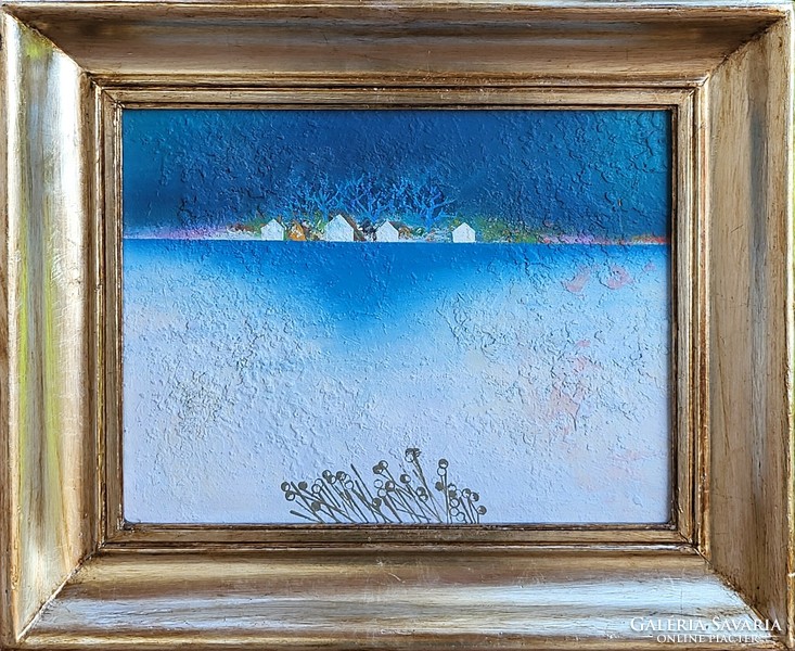 László Óvár (1926 - 1988) waterfront c. Oil painting with original guarantee!