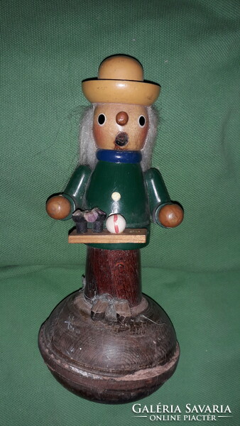 Antique wooden toy wooden figure long-haired street vendor boy 16 cm according to the pictures