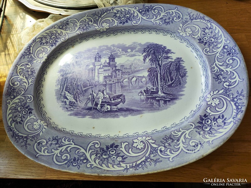 Antique huge faience serving bowl, special violet purple, p.Raddatz&co leipziger str.101 Berlin