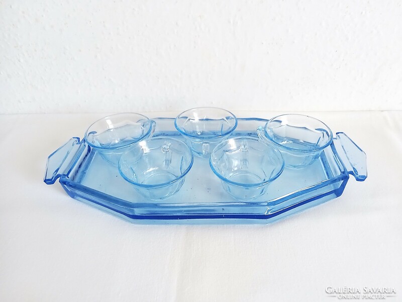 Art deco style, blue glass coffee set with tray