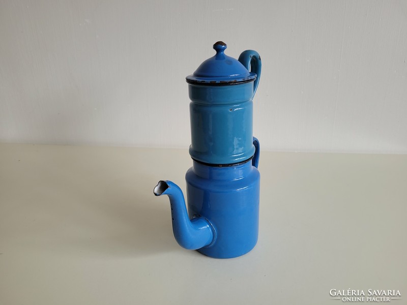 Old vintage blue enamel coffee maker Enamel half liter coffee maker