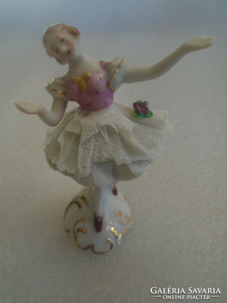 Miniature antique ballerina in lace dress with general and usual flaws