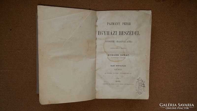 1875 Péter Pázmány's church speeches / eger / Ignác Burger / single edition / copy of Gábor Pecz