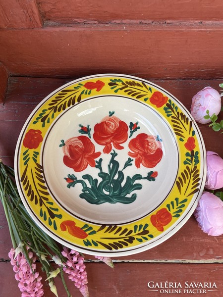 Gyönyörű virágos 23.5 cm átmérőjű Falitányér tányér nosztalgia darab hagyaték falusi