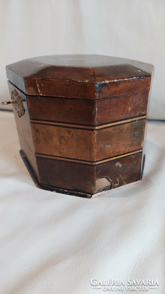 Antique jewelry, inlaid wooden box with key