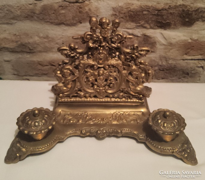 Barokk sárgaréz asztali levél-toll és tintatartó