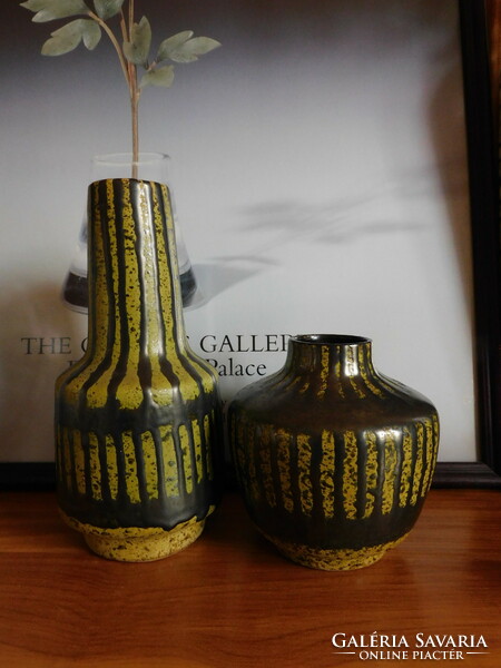 Veb haldensleben vase family with ochre/graphite glaze - 70s - two pieces