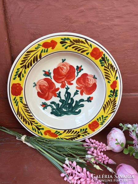Gyönyörű virágos 23.5 cm átmérőjű Falitányér tányér nosztalgia darab hagyaték falusi