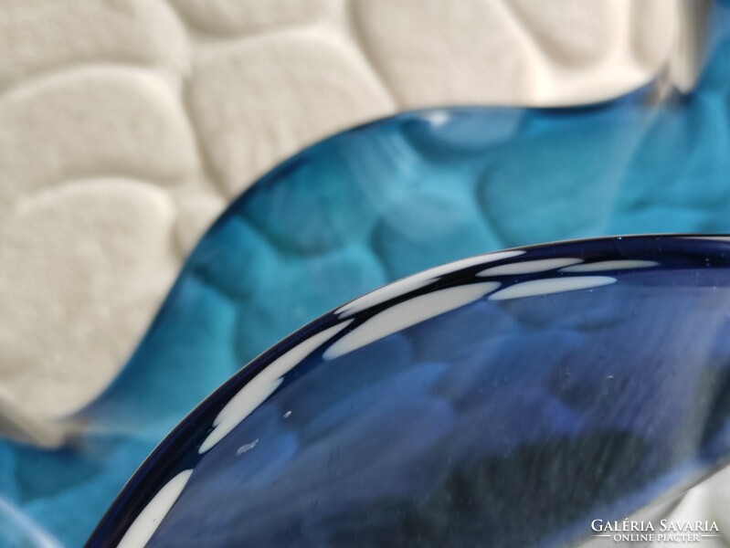 Idea Iparművészeti Vállalat modern kék üveg kínáló tál "G.Maxi" fotóművész hagyatékából