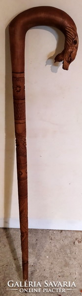 Antique, hand-carved, decorated walking stick