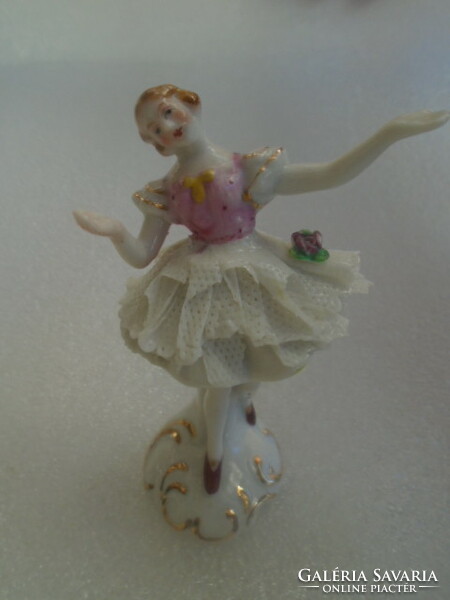 Miniature antique ballerina in lace dress with general and usual flaws