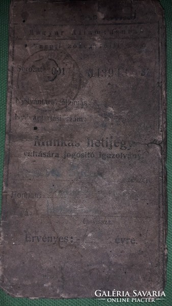 Antique 1946. Worker's weekly ticket exchange card Hungarian state railways according to the pictures