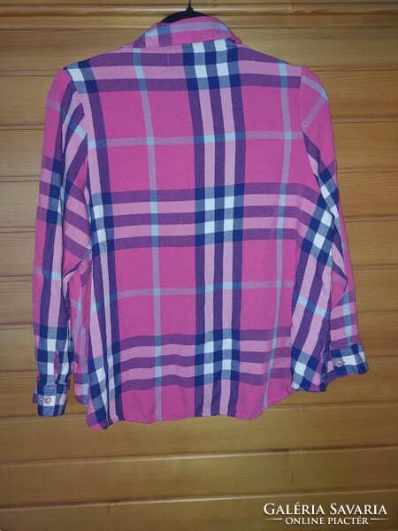 Cotton shirt with checkered roll-up sleeves. M/L bust: 54cm.
