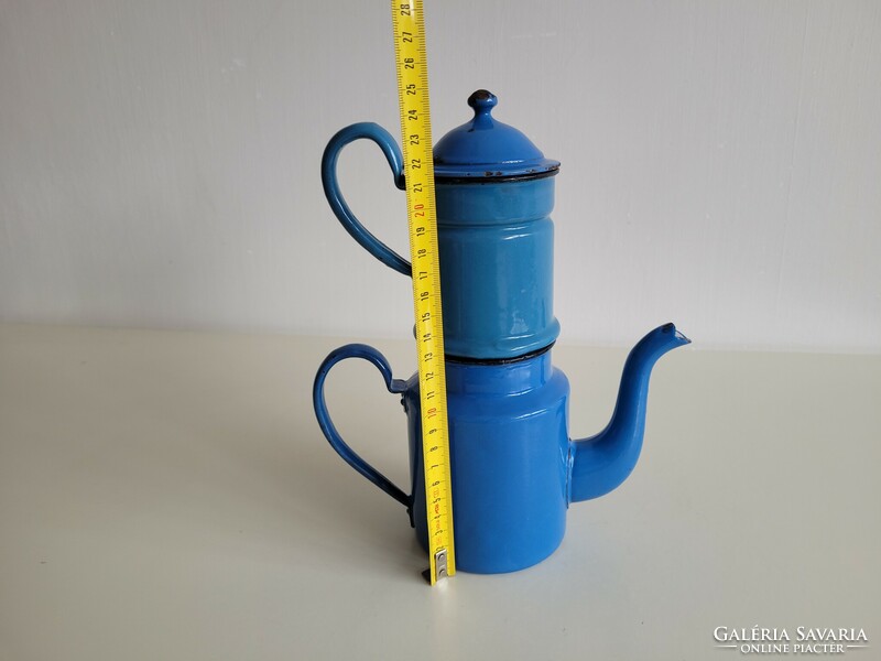 Old vintage blue enamel coffee maker Enamel half liter coffee maker