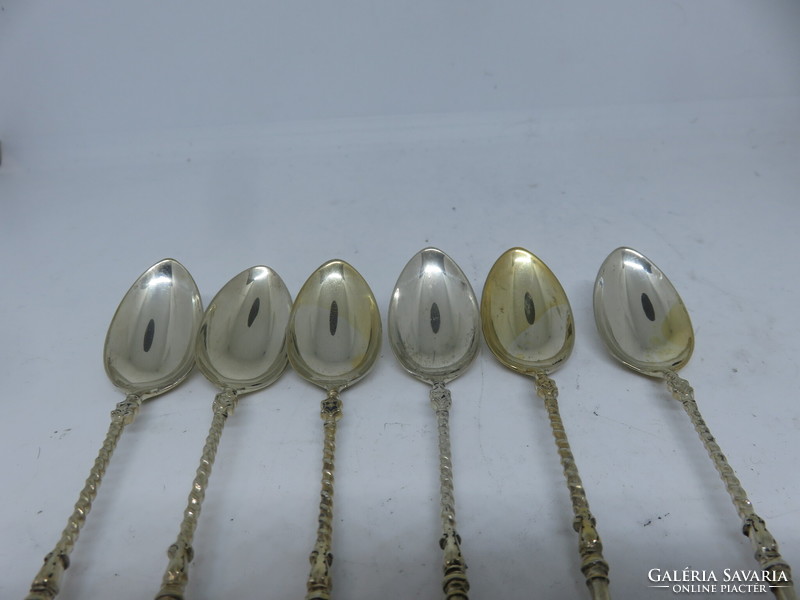 6 Gold-plated silver mocha spoons with a spongy end
