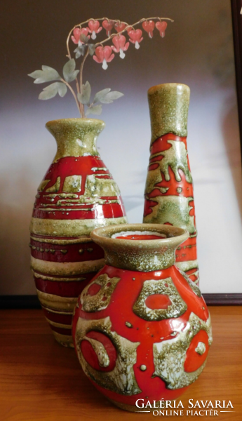 Retro kerámia vázacsalád absztrakt mintával - 70-es évek - két darab