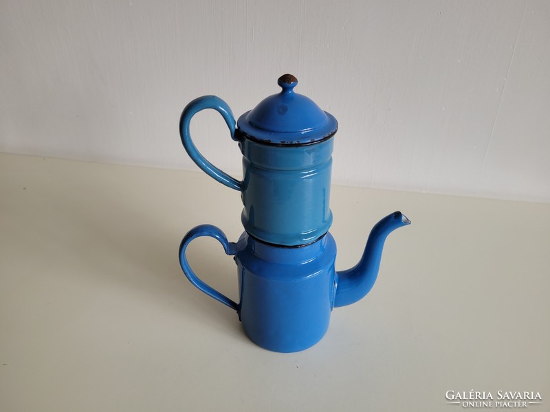 Old vintage blue enamel coffee maker Enamel half liter coffee maker