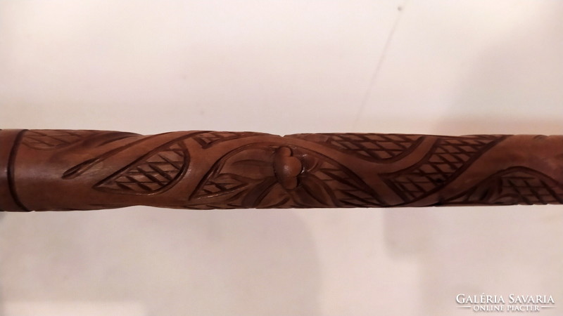 Antique, hand-carved, decorated walking stick