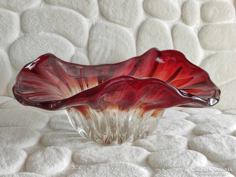 Idea Iparművészeti Váll. modern piros üveg virág kehely kínáló tál "G.Maxi" fotóművész hagyatékából