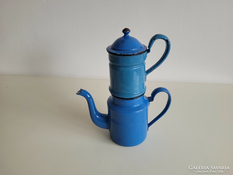 Old vintage blue enamel coffee maker Enamel half liter coffee maker