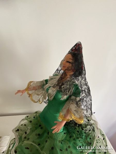 Hatalmas 45 cm spanyol táncos baba, flamenco táncos