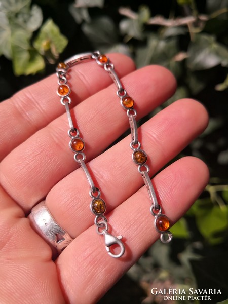 Beautiful silver bracelet with amber stones