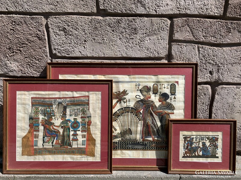 3 Egyptian papyrus pictures in a frame