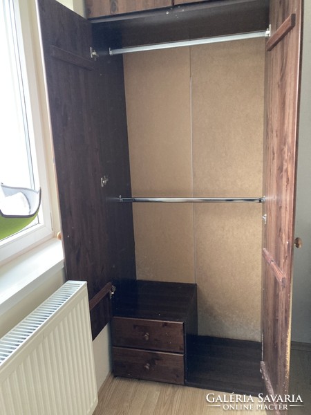 Two-door wardrobe with hanging drawers, wenge brown