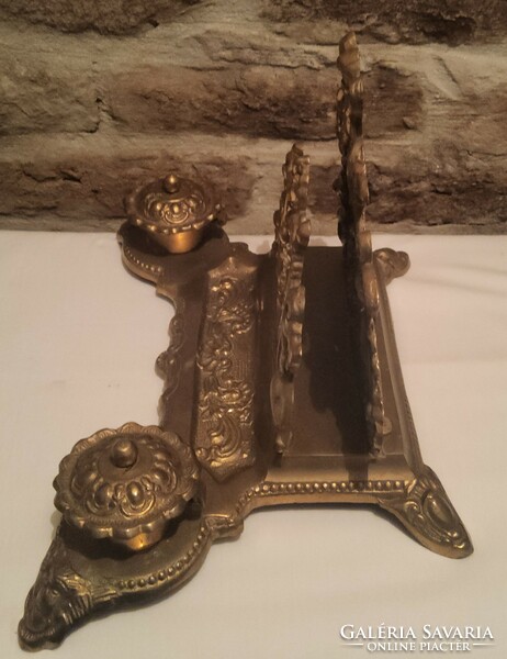 Baroque brass desktop letter pen and inkwell