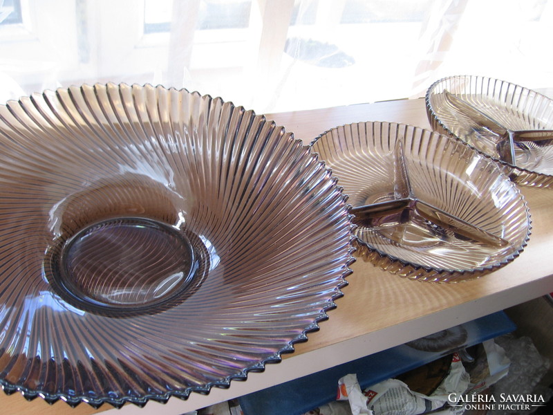 Vintage veropa france ribbed bowl and 2 divided serving bowls in a yellow smoke color