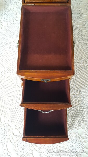 Portable wooden jewelry box with mirror and drawers