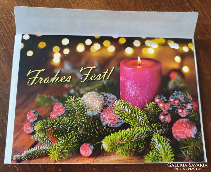 Karácsonyi képeslap borítékkal postatiszta üdvözlőlap üdvözlőkártya levelezőlap gyertya mintával