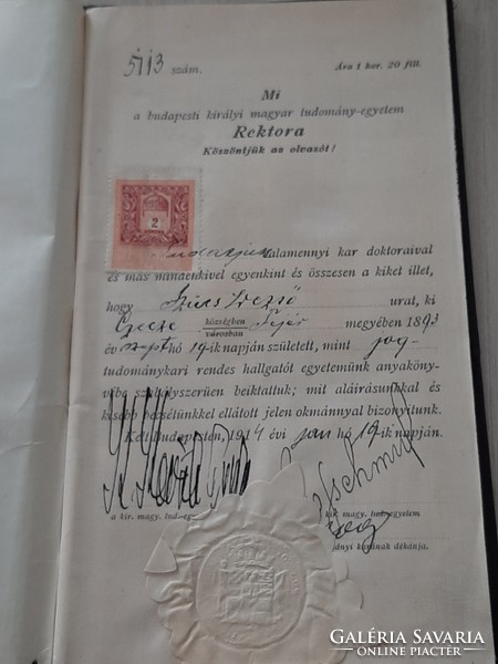 Leckekönyv 1913 - 1926 ig Budapesti királyi magyar Pázmány Péter tudomány -egyetem