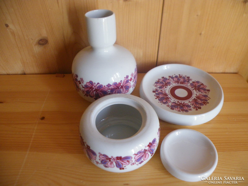 Hollóháza porcelain ensemble: vase, bonbonnier with lid, round bowl - 9059 numbered -