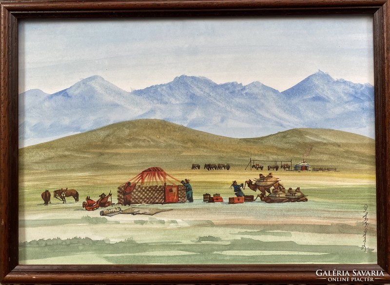Mongolian watercolor - signed