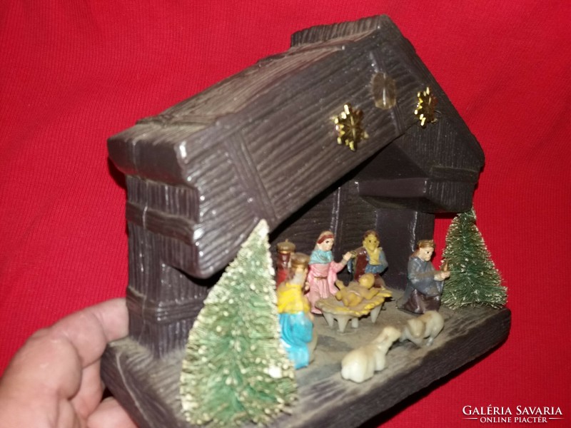 Retro smaller size plastic nativity scene under the Christmas tree can be 21 x 18 condition according to the pictures