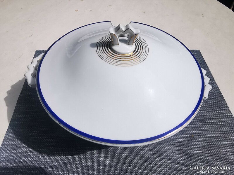 Art deco blue-gold striped zsolnay soup bowl