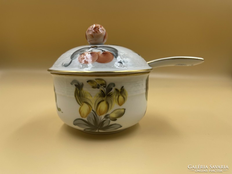 Herend fruit pattern sugar holder with small spoon