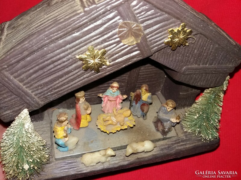 Retro smaller size plastic nativity scene under the Christmas tree can be 21 x 18 condition according to the pictures