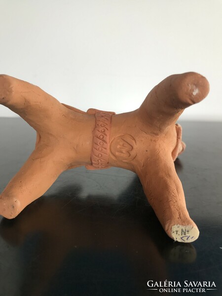 Terracotta ceramic statue, possibly South American, animal figure, perhaps a llama - marked on the bottom (302)