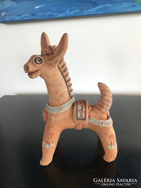 Terracotta ceramic statue, possibly South American, animal figure, perhaps a llama - marked on the bottom (302)