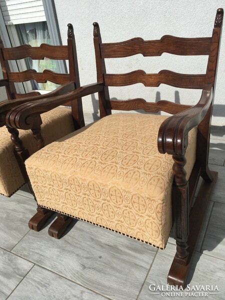 Brand new pair of oak wooden armchairs.