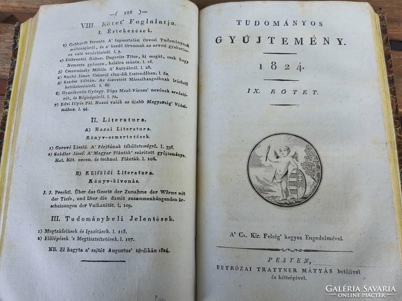 Tudományos Gyűjtemény 1824 7-8-9 benne: Cseremiszky: A kutyákról + Szabó: Csúzról, Gebhard: Orvosi