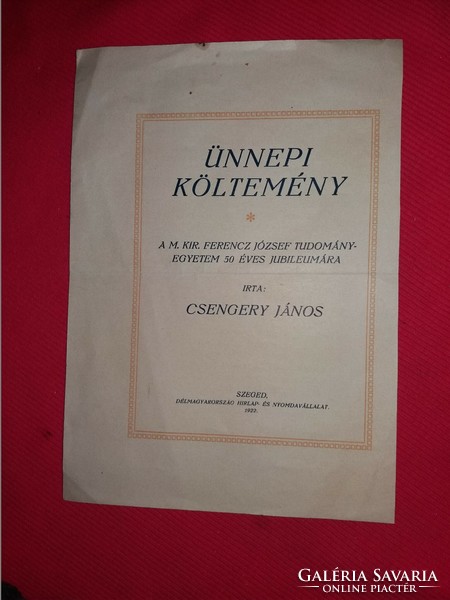 Antique 1922. János Csengery: festive poem - Ferenc József University of Science 50. According to the pictures