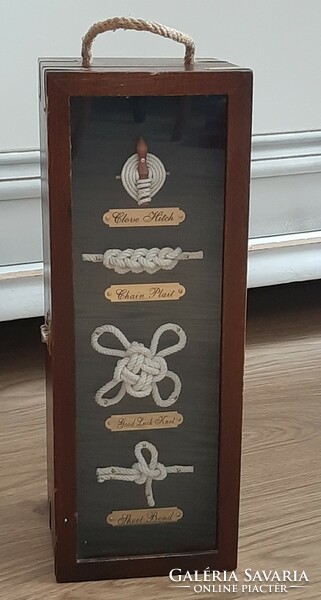 Drink holder in a wooden box decorated with sailor's knots, with copper straps, wine holder