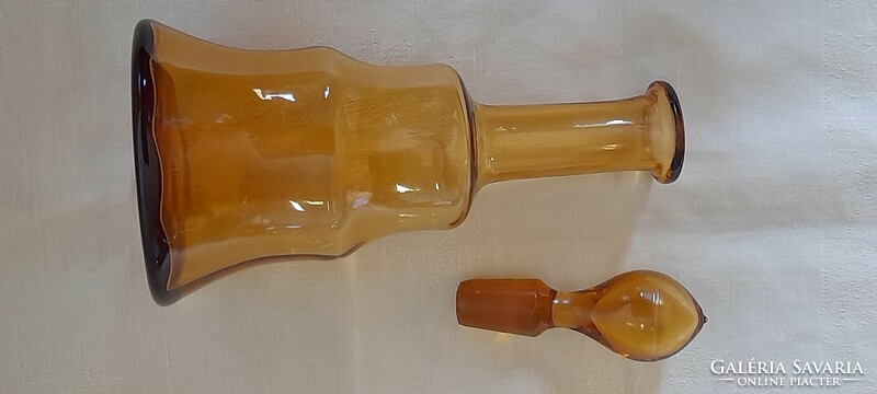 Régi üveg palack likőrös borostyán üvegpalack 22x8,5cm