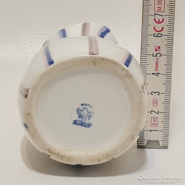 Aquincumi kék, szürke, rózsaszín csíkos kis porcelán váza (3002)
