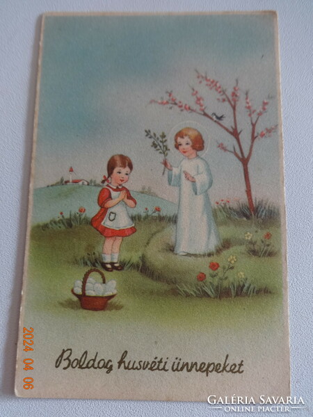 Old graphic Easter greeting card, postmarked