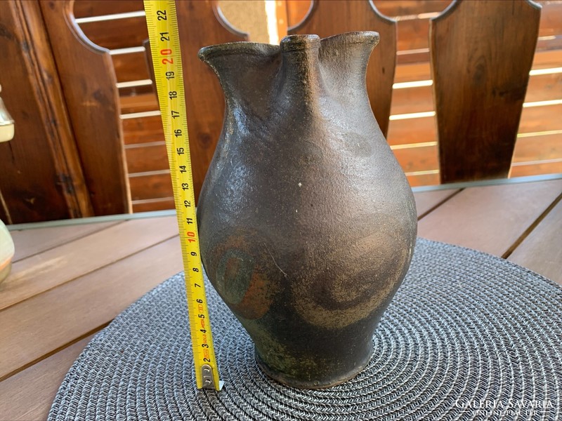 Antique rare special earthenware jug, 20 cm.