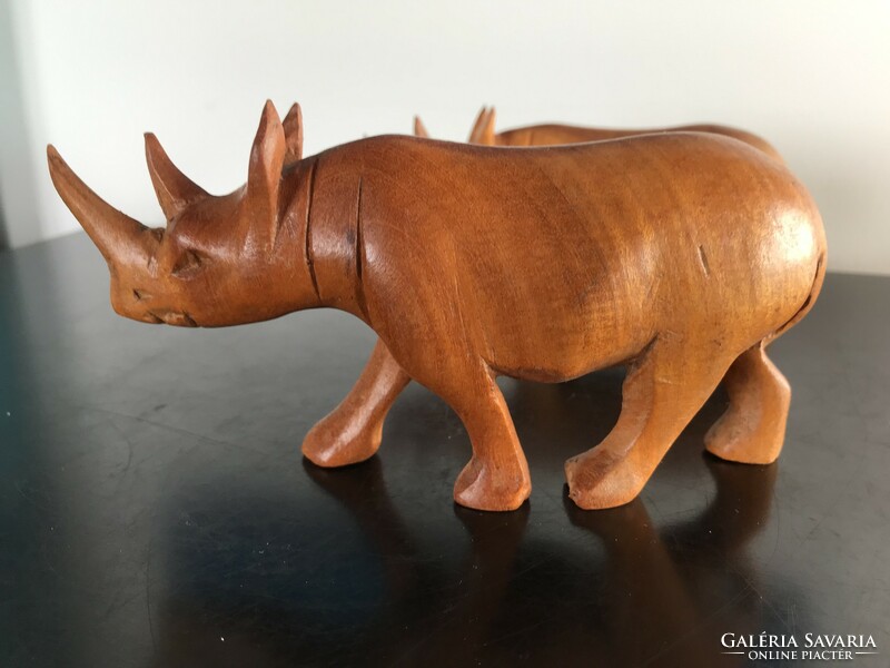 African wood carving, 2 rhinoceros carved from exotic wood (302)